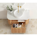 Bondi Fluted Woodland Oak Wall Hung Curve Vanity 900 Cabinet Only